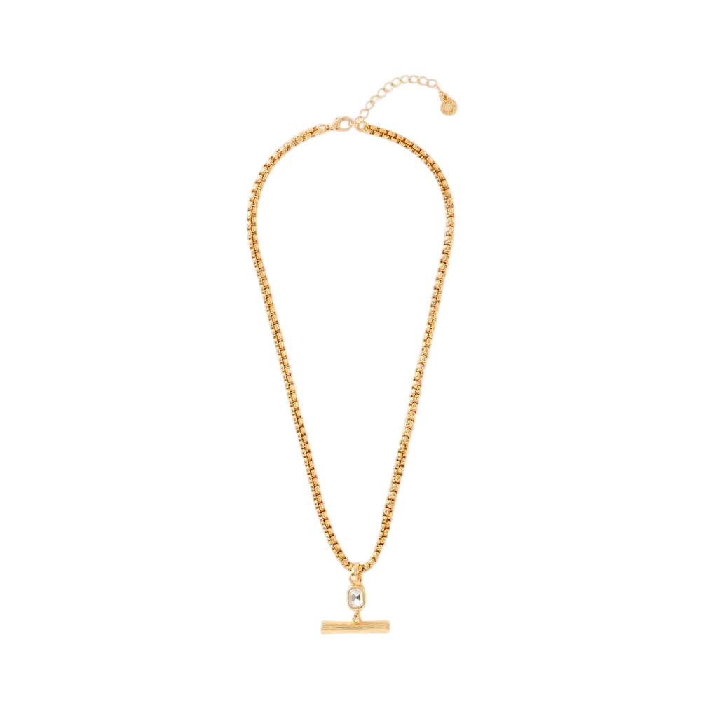 Mint Velvet Gold Tone Crystal T Bar Necklace